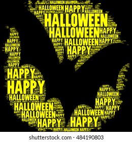 flying bats silhouette with happy halloween words together vector pattern