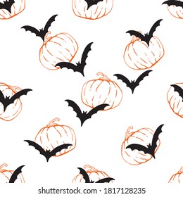 Flying bats. Silhouettes of the wings. Vector seamless pattern.