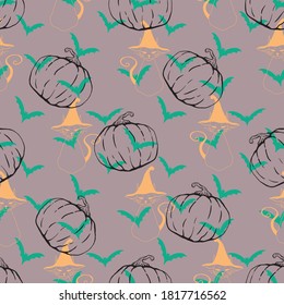 Flying bats. Silhouettes of the wings. Vector seamless pattern.