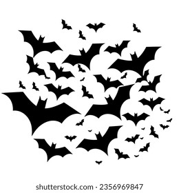Flying bats in the sky. Bat icon. Bat silhouettes. Black bats. Vector illustration