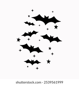 Murciélagos voladores y estrellas, decoraciones de Halloween, murciélago de Halloween, diseño de Halloween, vibraciones de Halloween, archivos de corte Cricut, archivos de Vector para Cricut