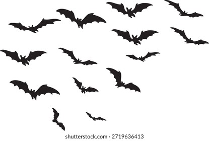 Flying Bats in V Formation Silhouette for Spooky Halloween Backdrop
