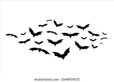 Flying Bats Vector Illustration. Silhouette vector of flying bats on white background.