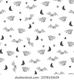 Flying bats vector seamless pattern.