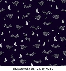 Flying bats vector seamless pattern.