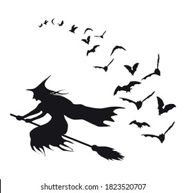 Flying bats and witch, halloween sticker