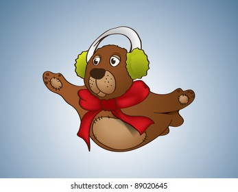 Flying bear with red scarf