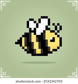 Flying bee in 8 bit pixel art. Cute animal for game assets in vector illustration