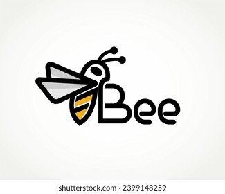 Flying bee art perch at B font logo design template illustration