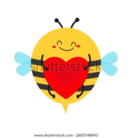 Flying bee bumblebee honeybee holding heart. Cute cartoon kawaii character. Yellow black insect icon. Happy Valentines Day. Childish style. Flat design. White background. Vector illustration
