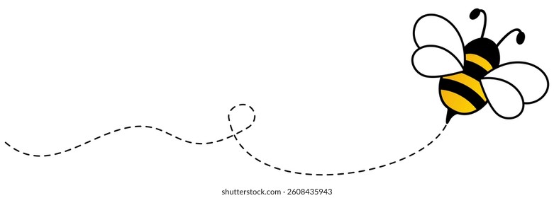 Flying bee dotted route. Bumblebee with spotted line path. Vector illustration isolated on white.