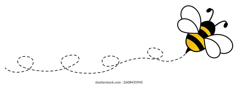 Flying bee dotted route. Bumblebee with spotted line path. Vector illustration isolated on white.