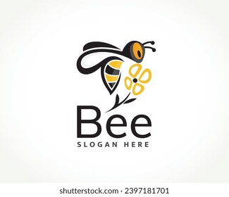 Flying biene at fllower logo design vorlage illustration