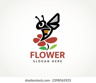 flying bee at flower logo design template illustration inspiration