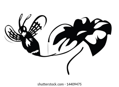 Flying Bee with flower. Vector illustration.