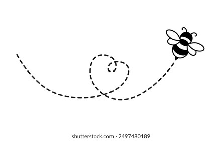 Flying bee with heart trail icon. Clipart image isolated on white background