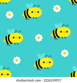 Bienenwulst fliegen Daisy Blume nahtloses Muster Weiße Kamille Symbol. Abholung von Geruchsanlagen. Wachstumskonzept. Papierschablone aus Spinnstoffen. Grüner Hintergrund. Vektorgrafik