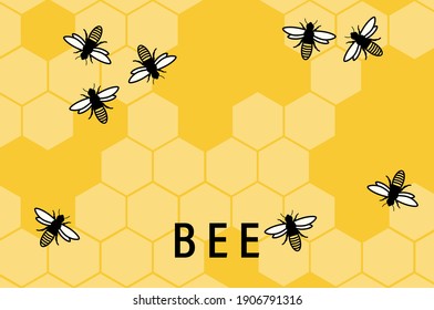Flying Bee with honeycomb isolated. Cute cartoon character. The character of cute bee flying with flower ring in flat vector style. Vector illustration. 