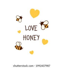 Flying Bee with honeycomb isolated. Cute cartoon character. The character of cute bee flying with flower ring in flat vector style. Vector illustration. 