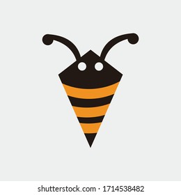 Flying Bee with honeycomb isolated on white background vector illustration. Cute cartoon character.