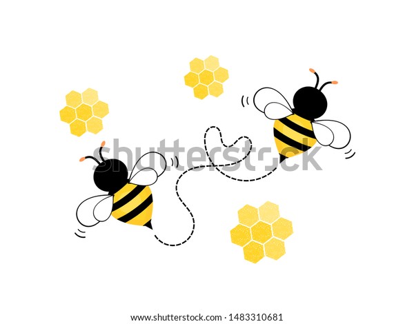 白い背景に飛び蜂とハニカム ベクターイラスト かわいい漫画のキャラクター のベクター画像素材 ロイヤリティフリー