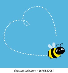  Icono de abeja voladora. Disminuir el corazón. Grandes ojos. Colección de insectos. Caricatura kawaii divertido caracter bebé. Feliz Día de San Valentín. Diseño plano. Fondo azul del cielo. Aislado. Ilustración del vector