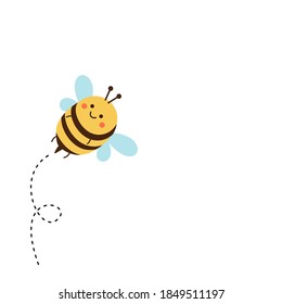 Flying bee icon isolated on white background vector illustration. Cute cartoon character.