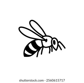 Flying bee icon isolated on white background. vector illustration side view. 