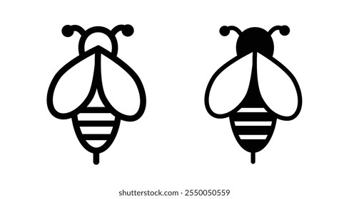 Flying bee Icon set in black filled and line.