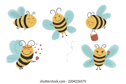 Flying bee. insects. Isolated on white background. Watercolor illustration.