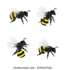 Flying bee isolated on white background, Insect wild life illustration vector design.