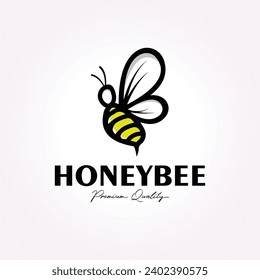 flying bee logo icon design, vintage vector honey bee template illustration
