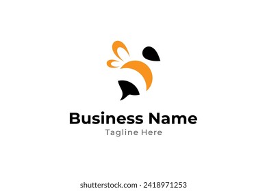 Flying bee logo in simple flat vector design style