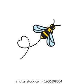Flying bee love. Vector logo icon template