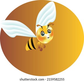 Flying bee on honey background. cartoon style