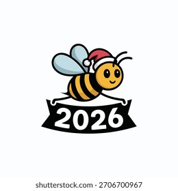 Flying bee with Santa hat carrying 2026 banner vector