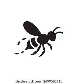 Silueta de la abeja voladora con la ruta de vuelo punteada aislada en el fondo blanco