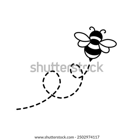 Flying bee with swirl dotted line trail icon. Clipart image isolated on white background