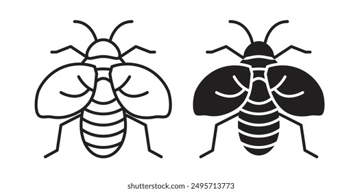 Flying bee vector icon set in black color.