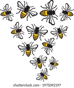flying bee vector illustration (swarm)