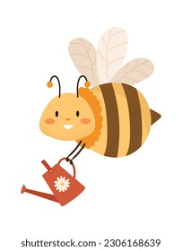 Flying Bee With Watering Can Vector Illustration