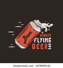 Flying beer can with foam for print. Original brew design with tin of beer with froth for bar
