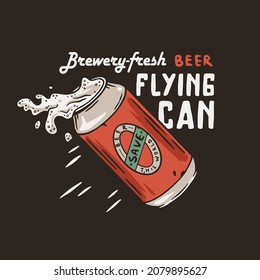 Flying beer can with foam for print. Original brew design with tin of beer with froth for bar