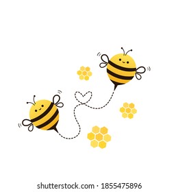 Flying bees cartoon and beehive honey icon symbol on white background vector illustration. Cute cartoon character.