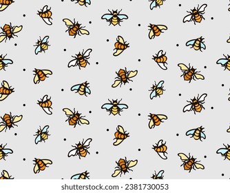 Fliegende Bienen, handgezeichnet auf grauem Hintergrund