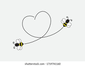 Flying Bees with Heart Shaped Dotted Routes