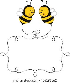 Flying bees making label in the air
