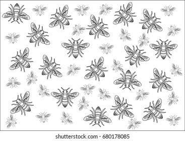 Flying bees on white background.- Illustration,animal, bee,insects