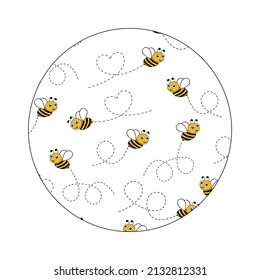 Flying bees in round shape. Black and yellow bees isolated on white background. Vector illustration.