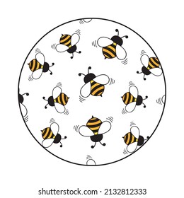 Flying bees in round shape. Black and yellow bees isolated on white background. Vector illustration.
